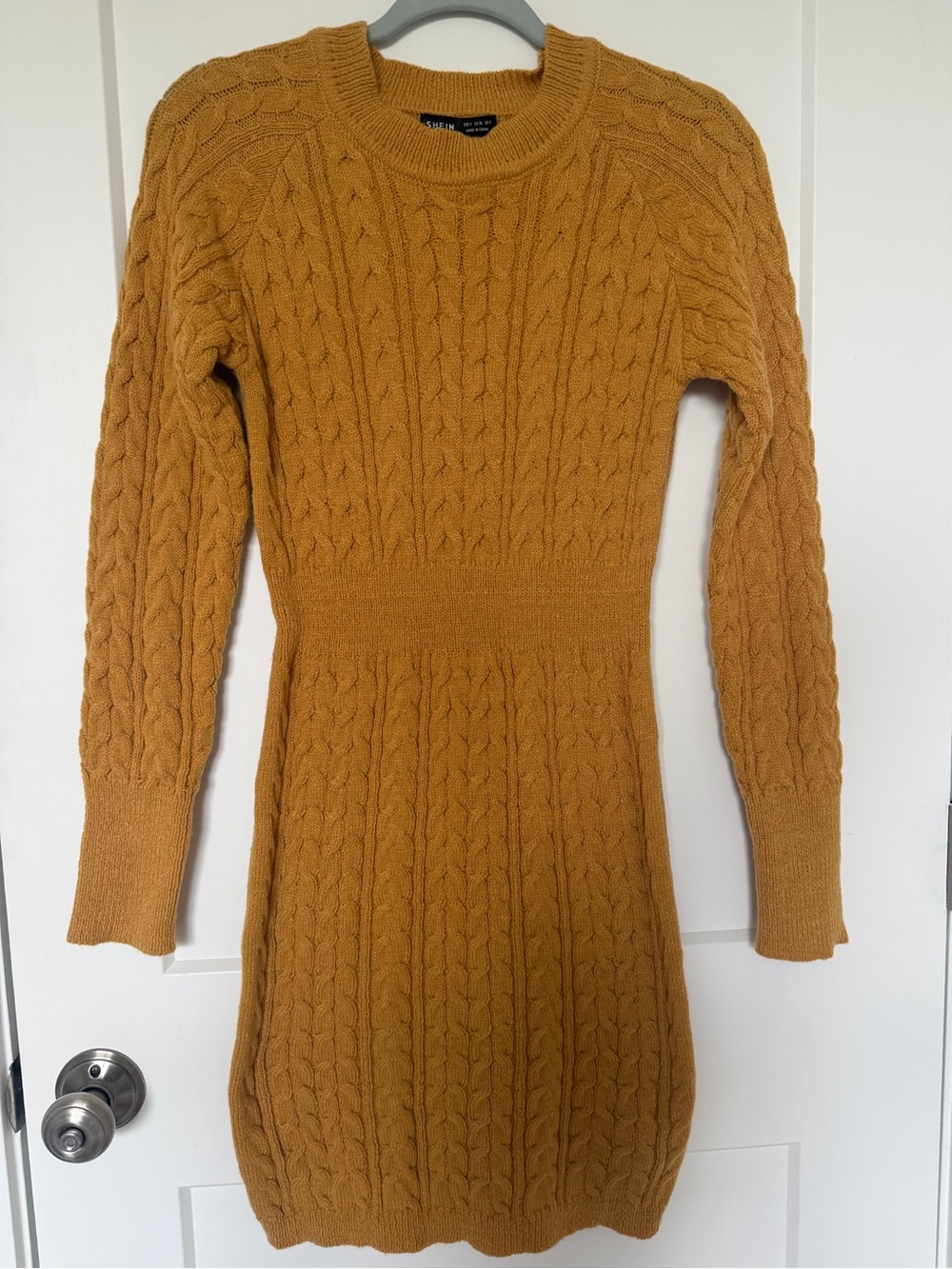 SHEIN Mustard Cable Knit Crewneck Sweater Dress small